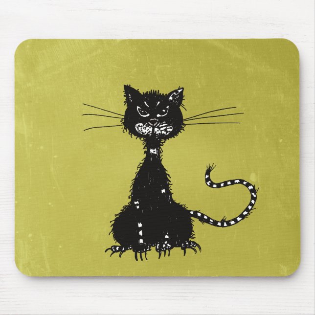 Tapis De Souris Vert olive mauvais en lambeaux mauvais de chat (Devant)