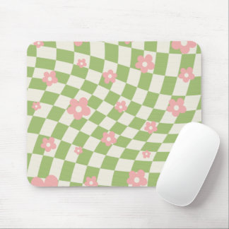 Tapis De Souris Vert rose À damiers floral