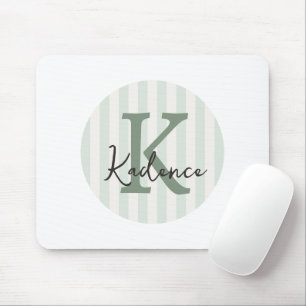 Tapis De Souris Vert sauge Charbon Monogramme personnalisé en cerc