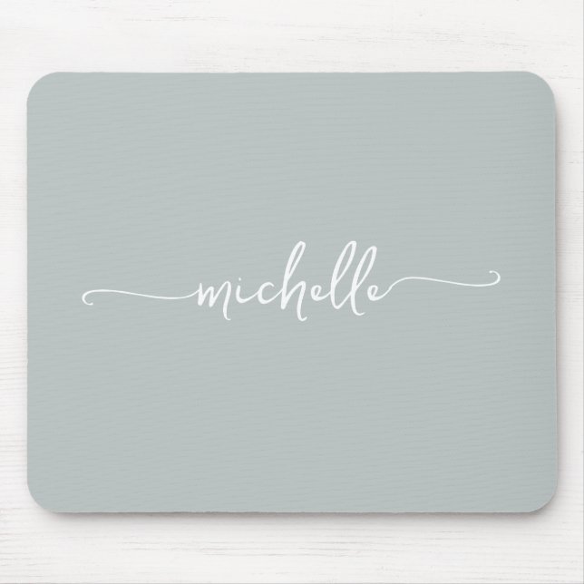 Tapis De Souris Vert Sauge Simple Féminin Monogramme Personnalisé (Devant)