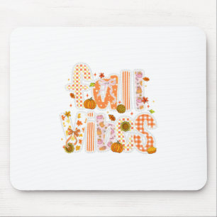 Tapis De Souris Vibes d'automne Carreau de citrouille Nœud Feuille