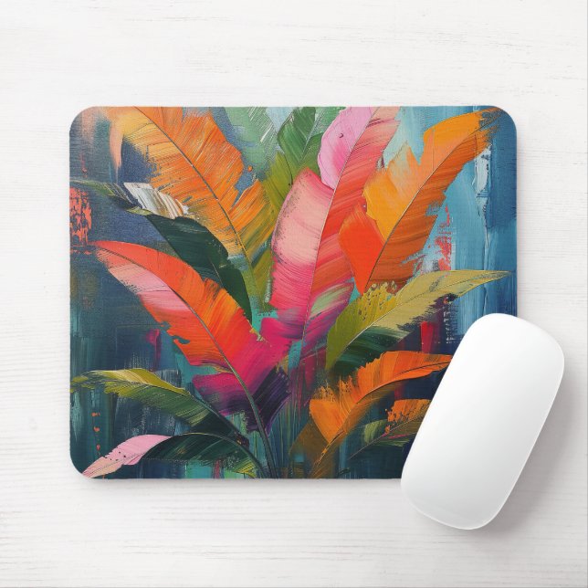Tapis De Souris Vibrance Tropicale – Feuilles Colorées Abstraites (Avec souris)