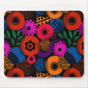Tapis De Souris Vibrant Abstrait Floral et Motif géométrique
