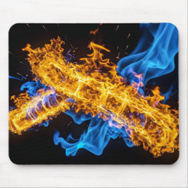 Tapis De Souris Vibrant Blue Orange Fire Energy Core Sci-Fi
