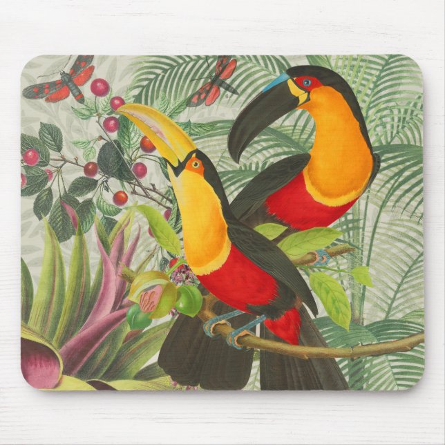 Tapis De Souris Vibrant Tropical Toucan Birds Art Exotic Jungle (Devant)
