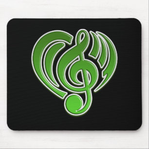 Tapis De Souris Vibrations Amour Musical Cœur Vert Note de Musique