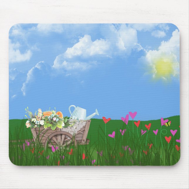Tapis De Souris vieille brouette avec fleurs (Devant)