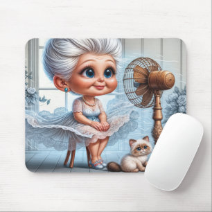 Tapis De Souris Vieille dame se rafraîchissant devant un vieux ven