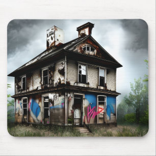 Tapis De Souris Vieille Maison Abandonnée Graffiti de Peinture en 