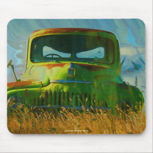 Tapis De Souris Vieux Camion de ferme verte et champ