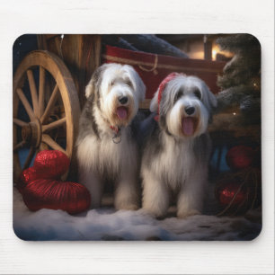 Tapis De Souris Vieux chien de berger anglais décoration de Noël d