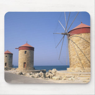Tapis De Souris Vieux moulins à vent célèbres de Rhodes Grèce