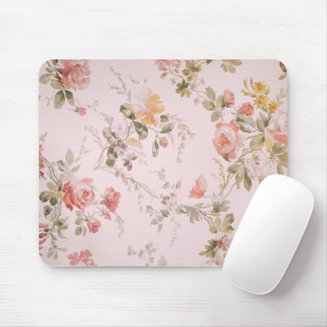 Tapis De Souris Vieux papier peint rose floral Pad (Avec souris)