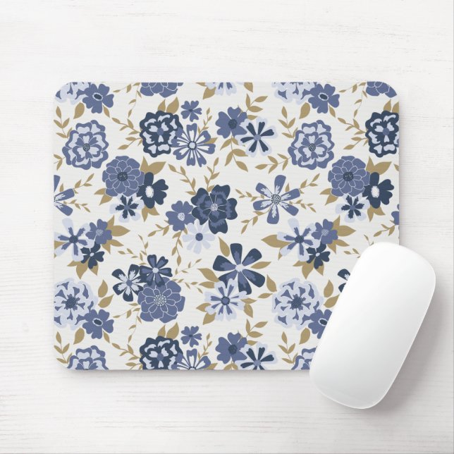 Tapis De Souris Vignes illustrées de fleurs de vectoriels bleus (Avec souris)