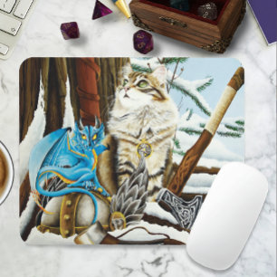 Tapis De Souris Viking Cat Blue Dragon