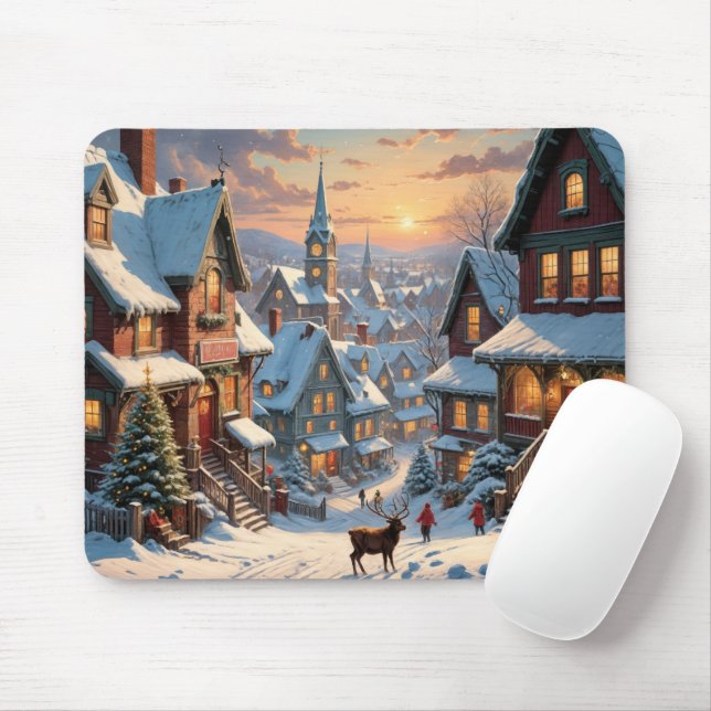 Tapis De Souris Village de Noël enneigé (Avec souris)
