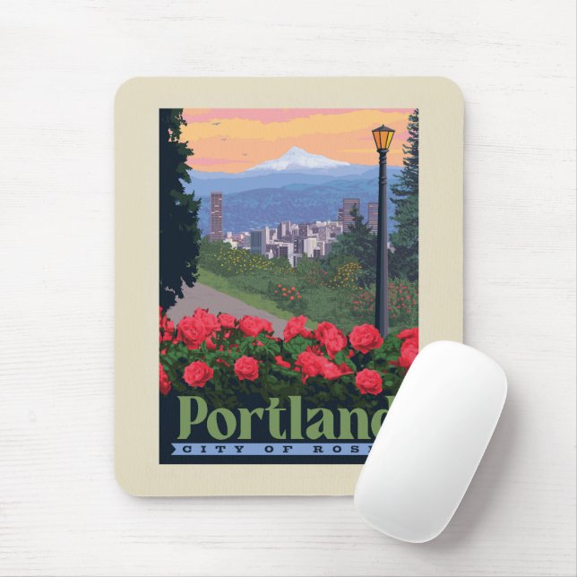 Tapis De Souris Ville de Rose | Portland, Oregon (Avec souris)