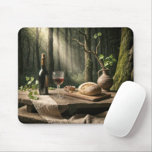 Tapis De Souris Vin Et Pain En Forêt Été