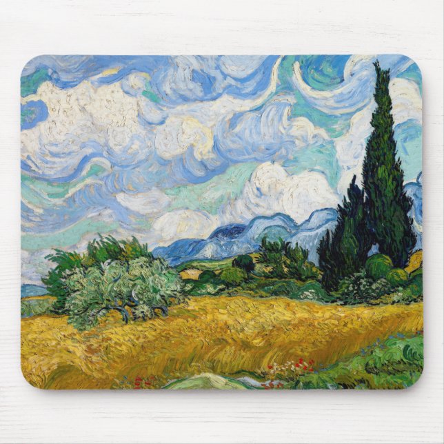 Tapis De Souris Vincent Van Gogh - Champ de blé avec cyprès (Devant)