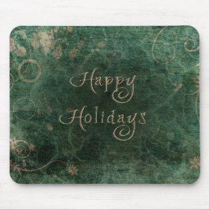 Tapis De Souris Vins Grunge Vert et Or - Joyeuses vacances
