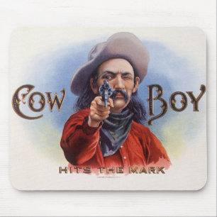Tapis De Souris Vintage Cigar Étiquette Art, Cowboy frappe la marq