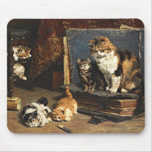 Tapis De Souris Vintage Cute Orange Black & White Cat With Kittens