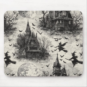 Tapis De Souris Vintage Haunted House et sorcier Toile Motif