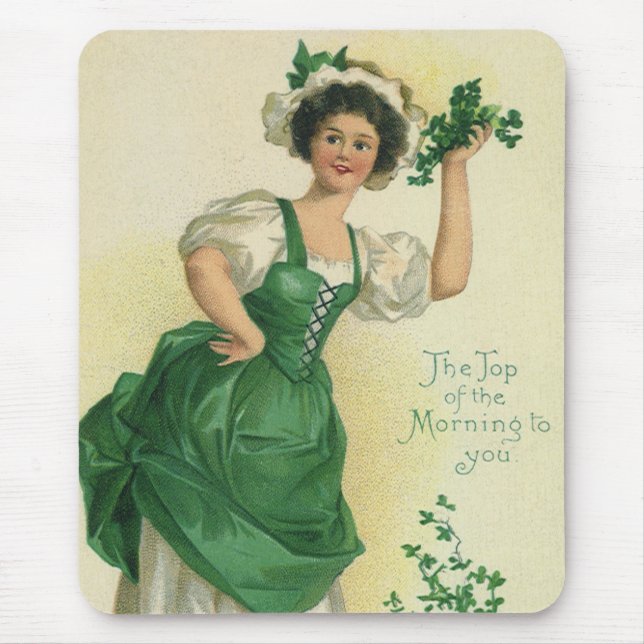 Tapis De Souris Vintage St. Patrick's Day Lass, Shamrock chanceux (Devant)