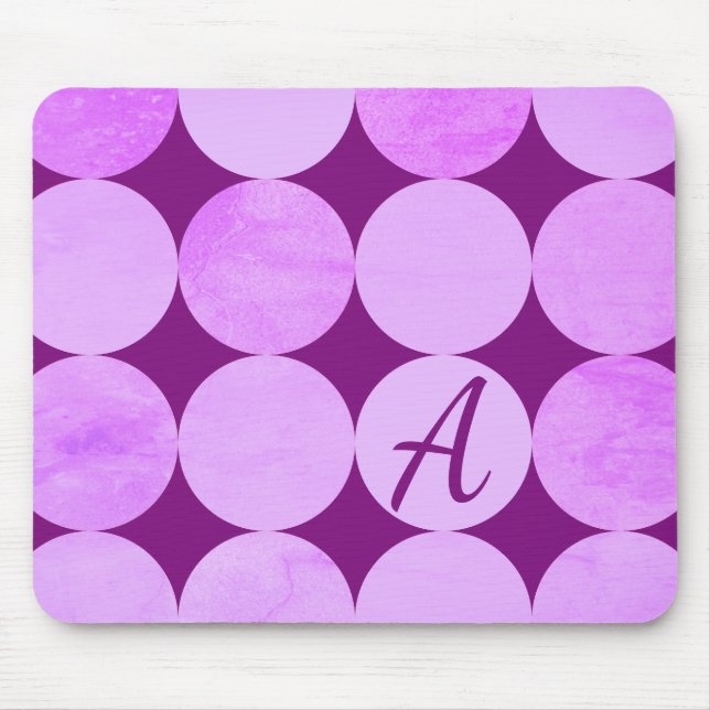 Tapis De Souris Violet, Violet Magenta et Cercles roses Monogramme (Devant)