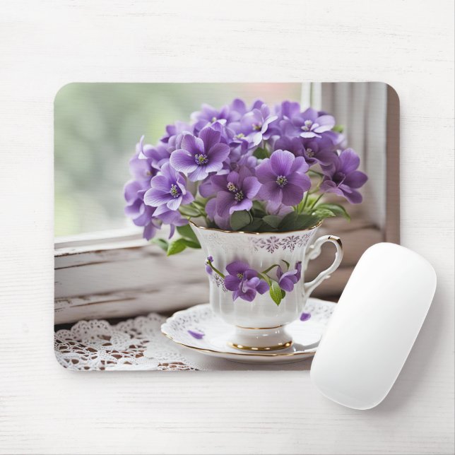 Tapis De Souris Violets Violets Dans La Vieille Tea-up (Avec souris)