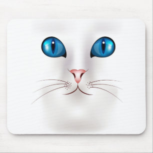 Tapis De Souris Visage de chat blanc aux yeux bleus