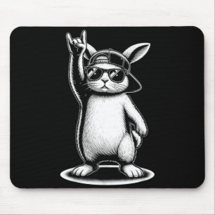 Tapis De Souris Visage de lapin avec lunettes de soleil casquette