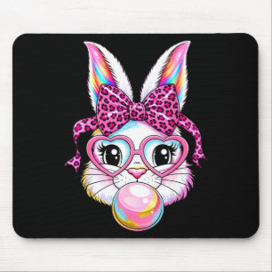 Tapis De Souris Visage de lapin mignon léopard coquette lunettes