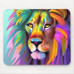 Tapis De Souris Visage de lion abstrait Art de fantaisie mystique