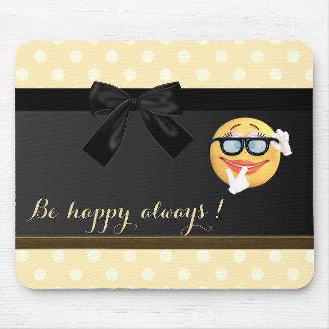 Tapis De Souris Visage d'Emoji Adorable, Points Polka (Devant)