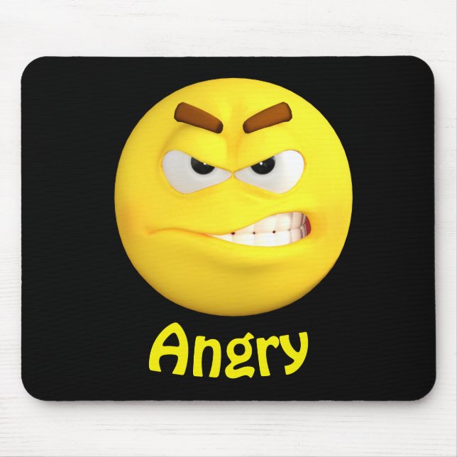 Tapis De Souris Visage fâché de bande dessinée d'émoticône d'Emoji (Devant)