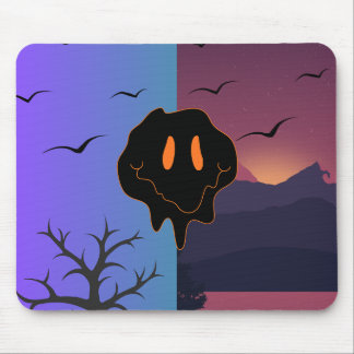 Tapis De Souris Visage Souriant Fondue Trippy Paysage Jour et Nuit