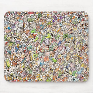 Tapis De Souris Visages de Dessin Animé Bizarres Couleur Dessin Or