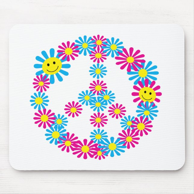 Tapis De Souris Visages du signe de paix de fleur W (Devant)