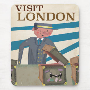 Tapis De Souris Visite affiche d'art vintage de voyage à Londres