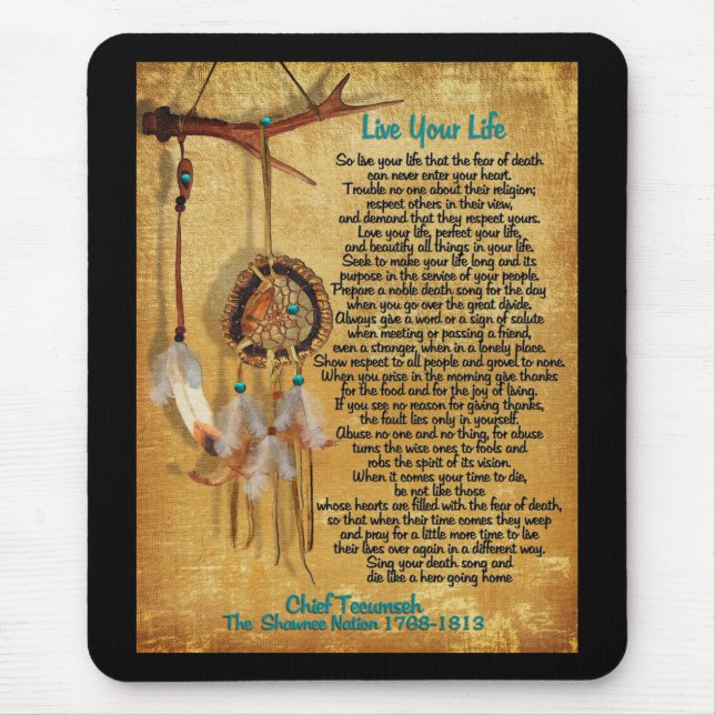 Tapis De Souris Vivez votre vie, Chef Tecumseh "Acte de vaillance" (Devant)
