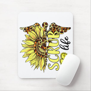 Tapis De Souris Vivre La Vie Scrub Infirmière Tournesol Léopard Nu