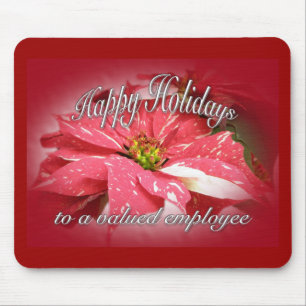 Tapis De Souris Voeux de vacances employé Poinsettia sur rouge