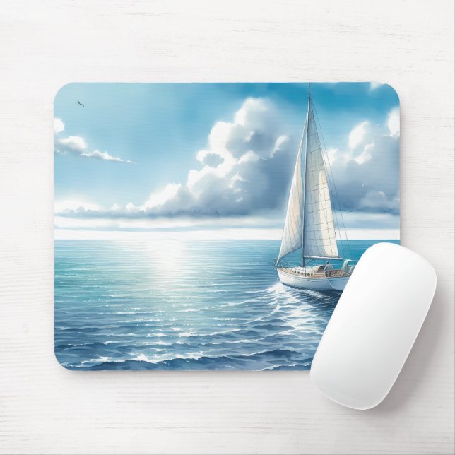 Tapis De Souris Voilier Solitaire à l'Horizon Bleu (Avec souris)