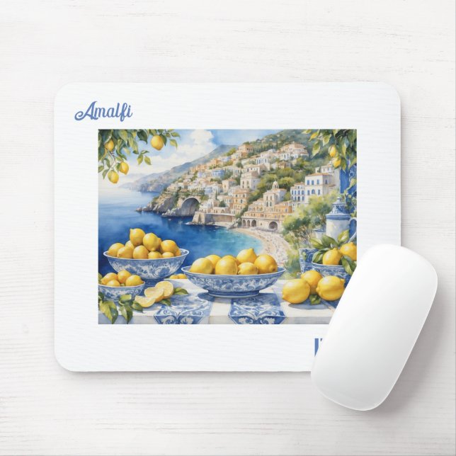 Tapis De Souris Voir Italie Côte Amalfi bleu tuiles blanches citro (Avec souris)