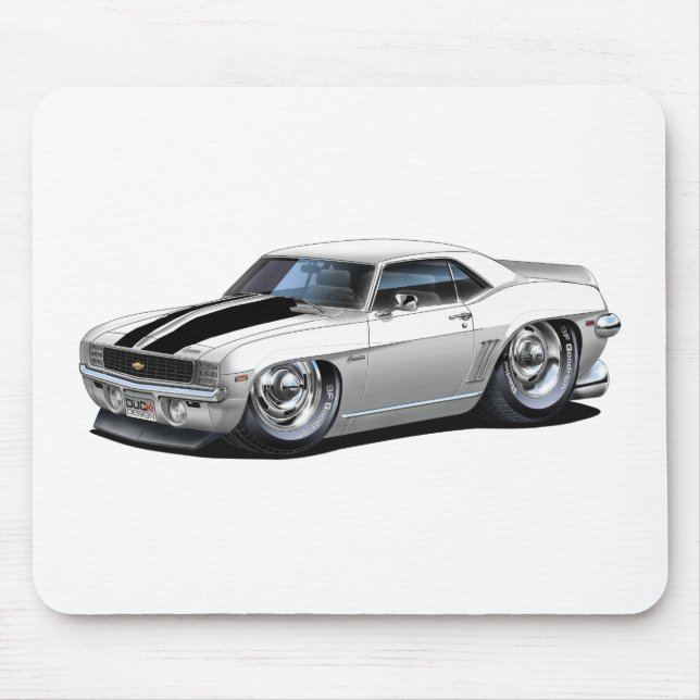 Tapis De Souris Voiture 1969 Blanc-Noire de Camaro (Devant)