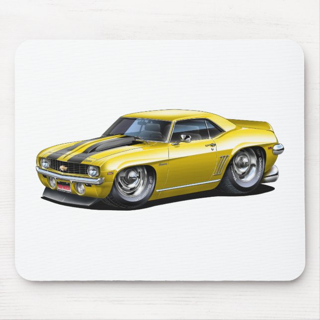 Tapis De Souris Voiture 1969 Jaune-Noire de Camaro solides (Devant)