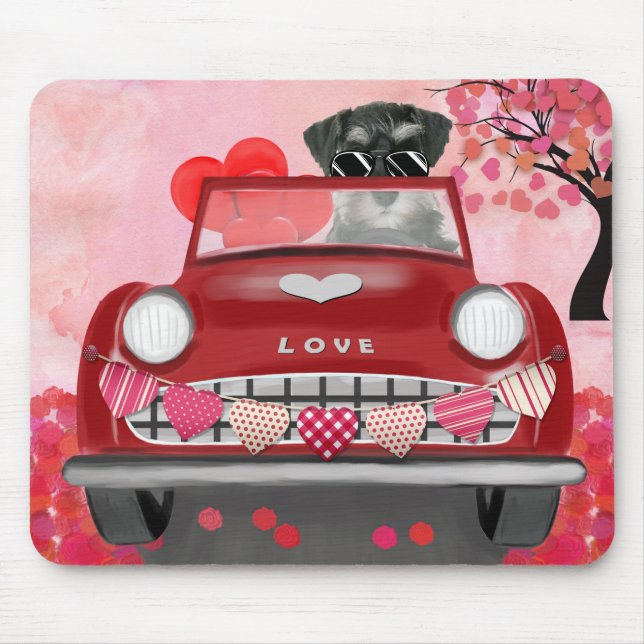Tapis De Souris Voiture de chien Schnauzer avec les coeurs Valenti (Devant)