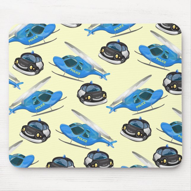 Tapis De Souris Voiture de police et hélicoptère (Devant)