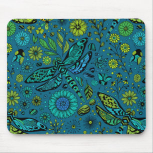 Tapis De Souris Voler, pilonner la libellule en bleu